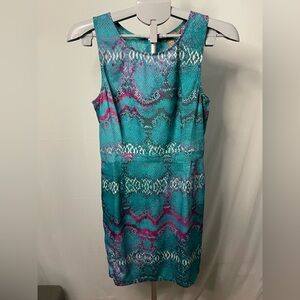 Charlie Jade Short teal and pink snakeskin‎ dress size MEDIUM